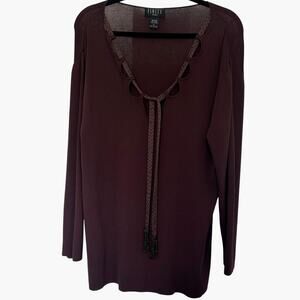 Finity (1X) Vintage Brown Bohemian Beaded Embellished Fringe Lightweight Top